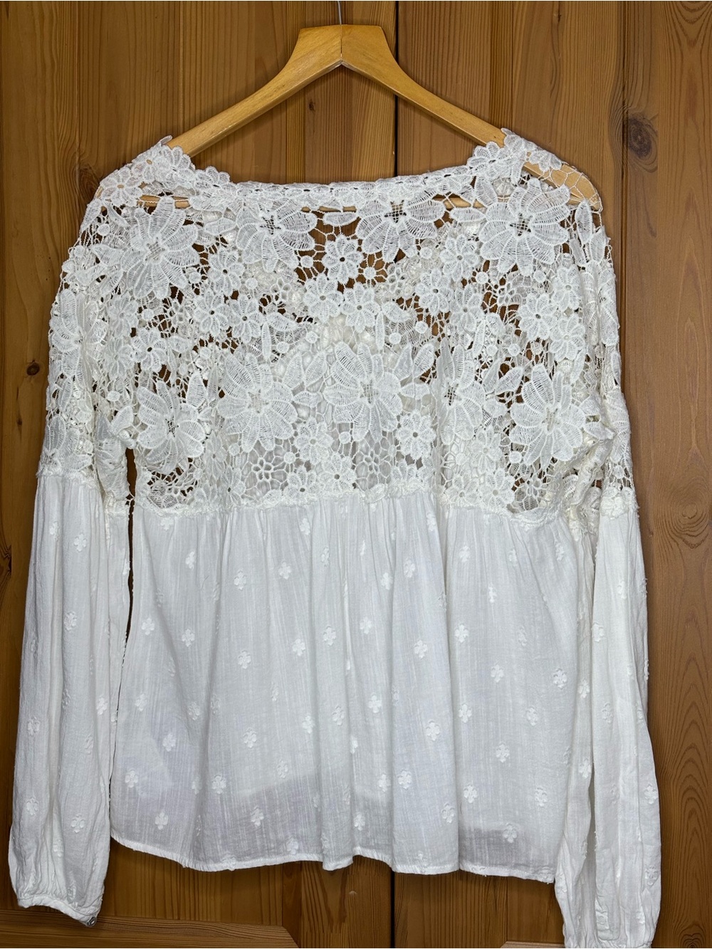 Free People Lina Lace White Long SleeveV-Neck Boho Peasant Blouse in size Small - Picture 5 of 10